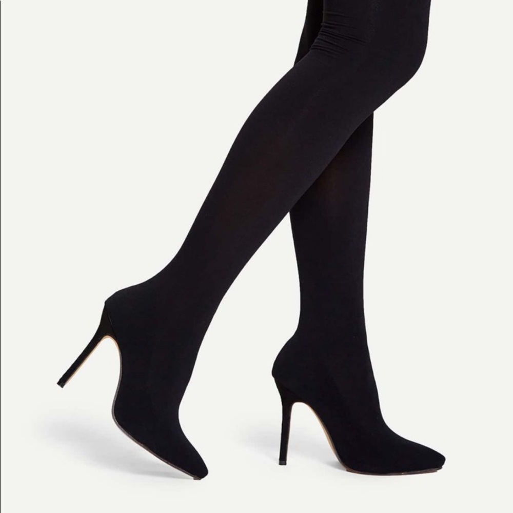 Thigh high stiletto sock boot